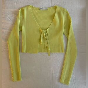 Zara Lime Green long sleeve crop tie shirt, size S